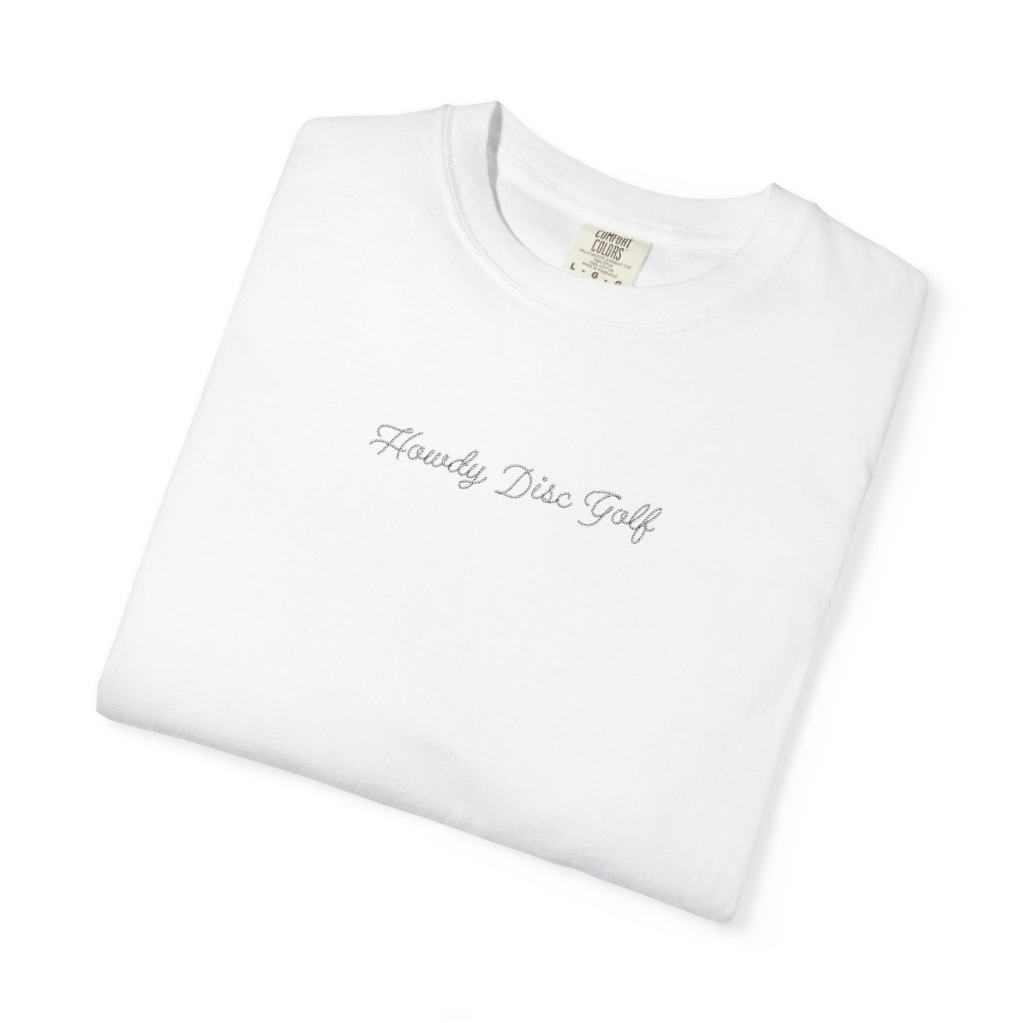 T-Shirt - Playful Bear Hanging from Disc Golf Basket - Howdy Disc Golf - Unisex Garment-Dyed