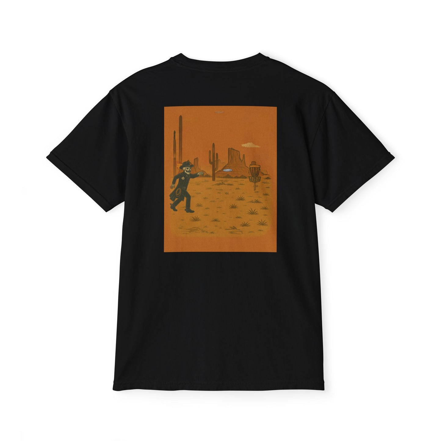 Pocket T-Shirt - 'Dead Heat Desert Fling' Disc Golf Skeleton Design