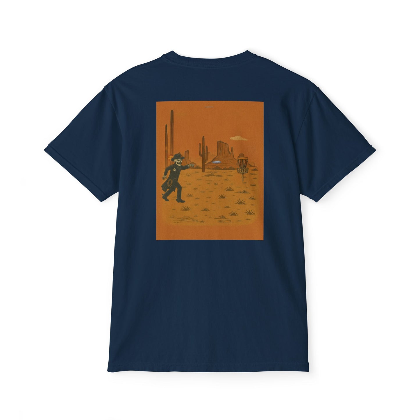 Pocket T-Shirt - 'Dead Heat Desert Fling' Disc Golf Skeleton Design