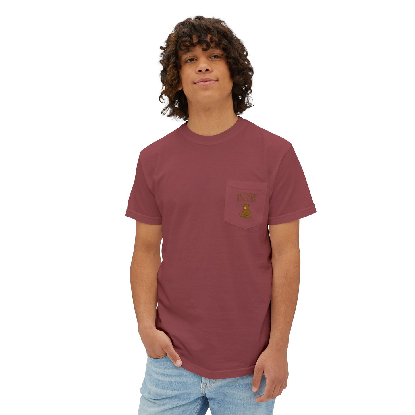 Pocket T-Shirt Playful Bear Hanging Basket Design