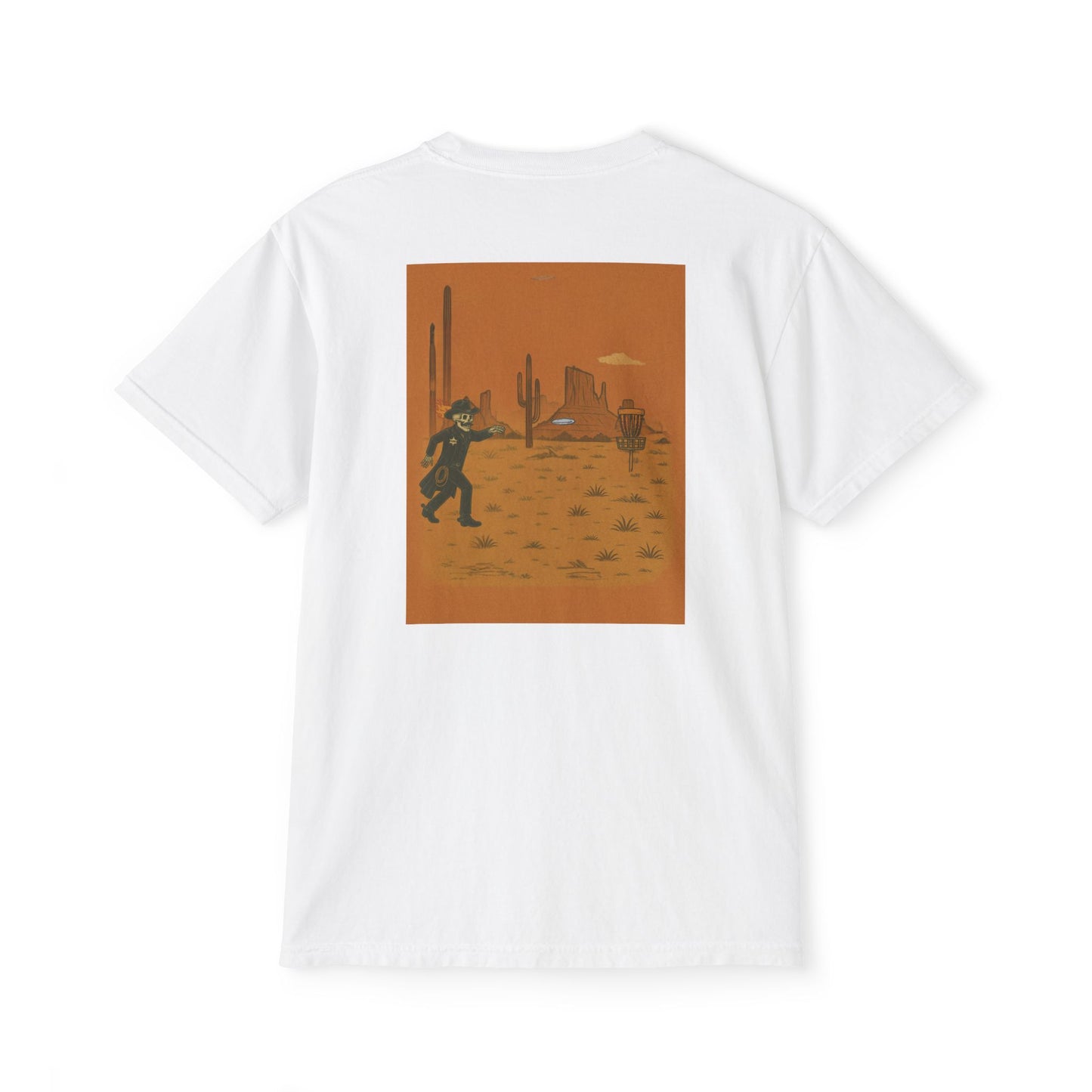 Pocket T-Shirt - 'Dead Heat Desert Fling' Disc Golf Skeleton Design