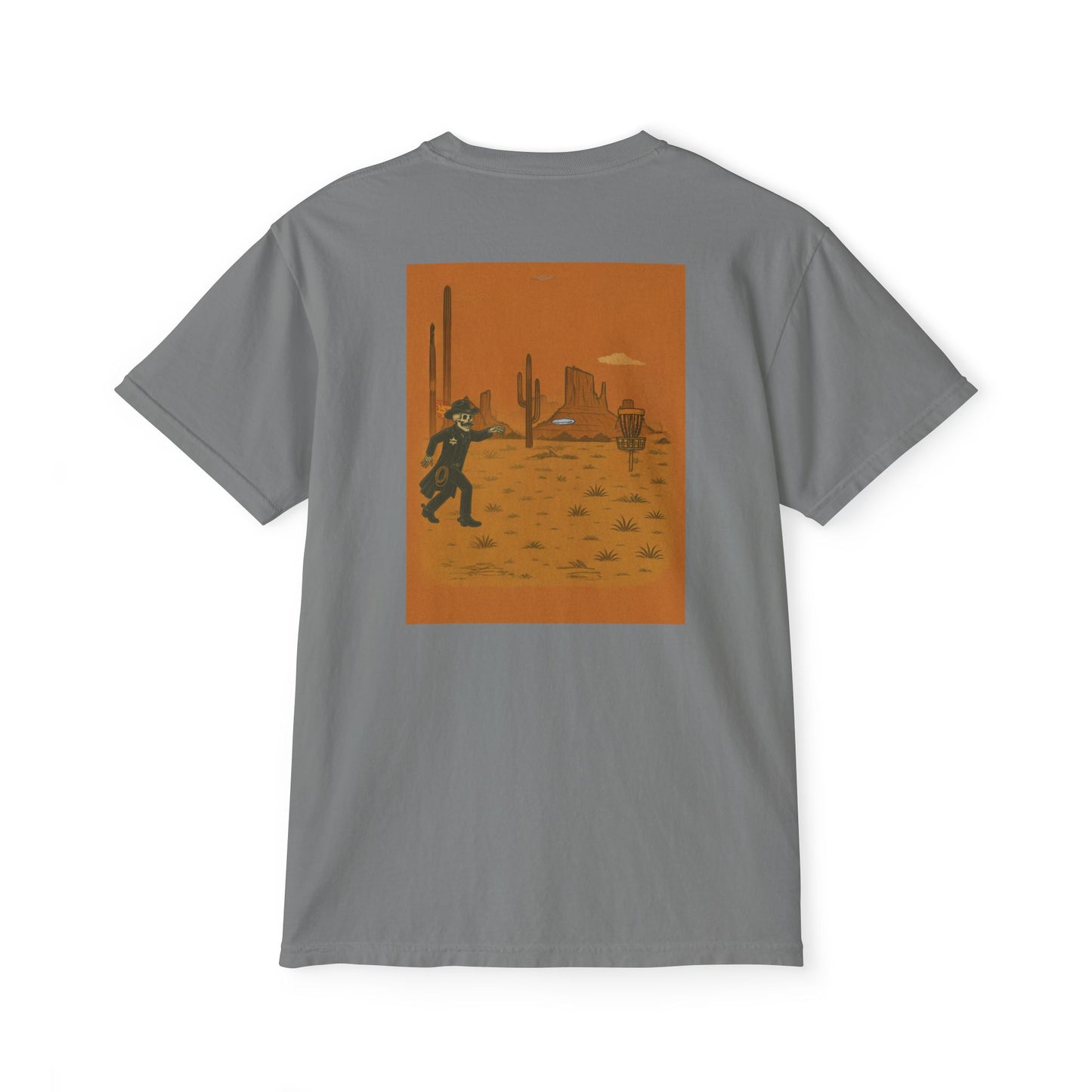 Pocket T-Shirt - 'Dead Heat Desert Fling' Disc Golf Skeleton Design