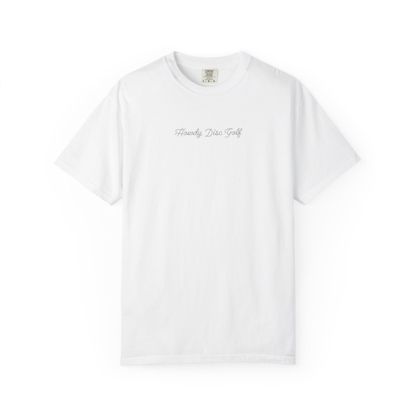 T-Shirt - Playful Bear Hanging from Disc Golf Basket - Howdy Disc Golf - Unisex Garment-Dyed