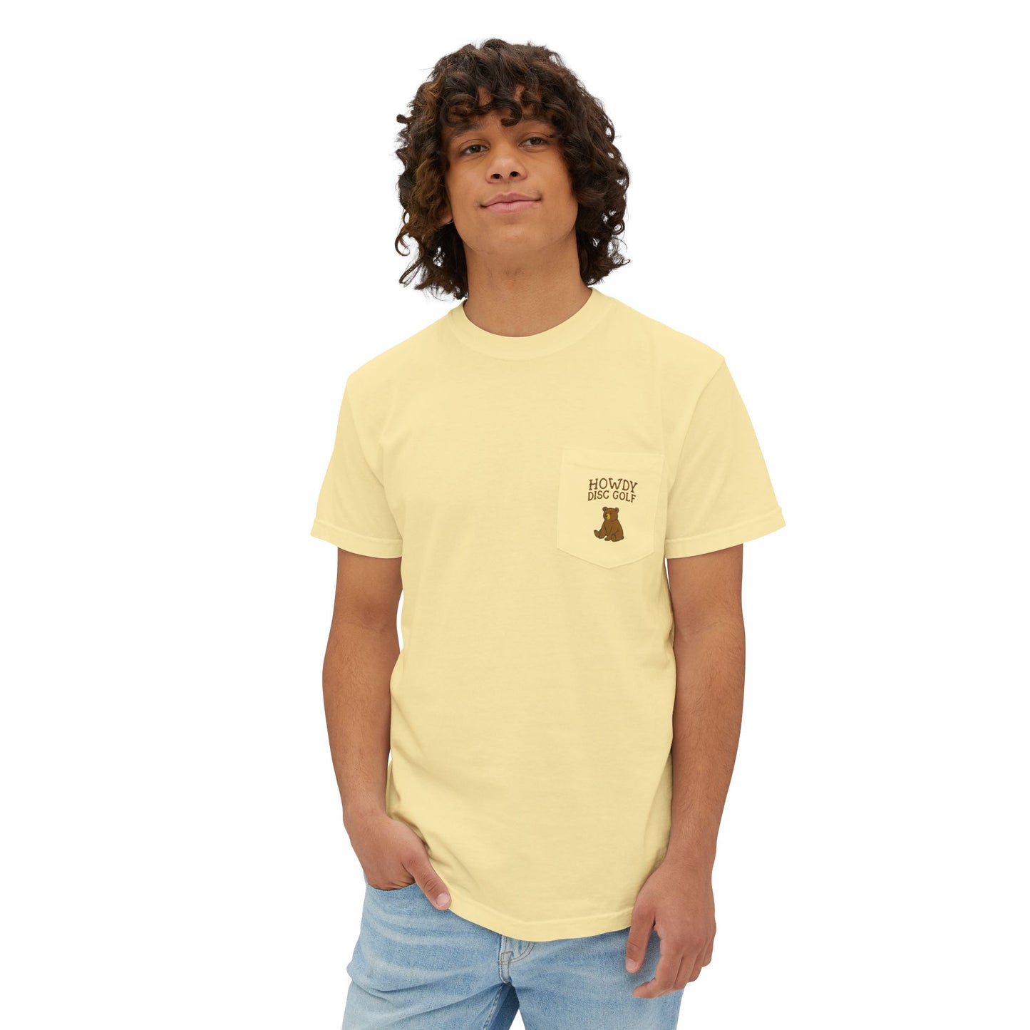 Pocket T-Shirt Playful Bear Hanging Basket Design