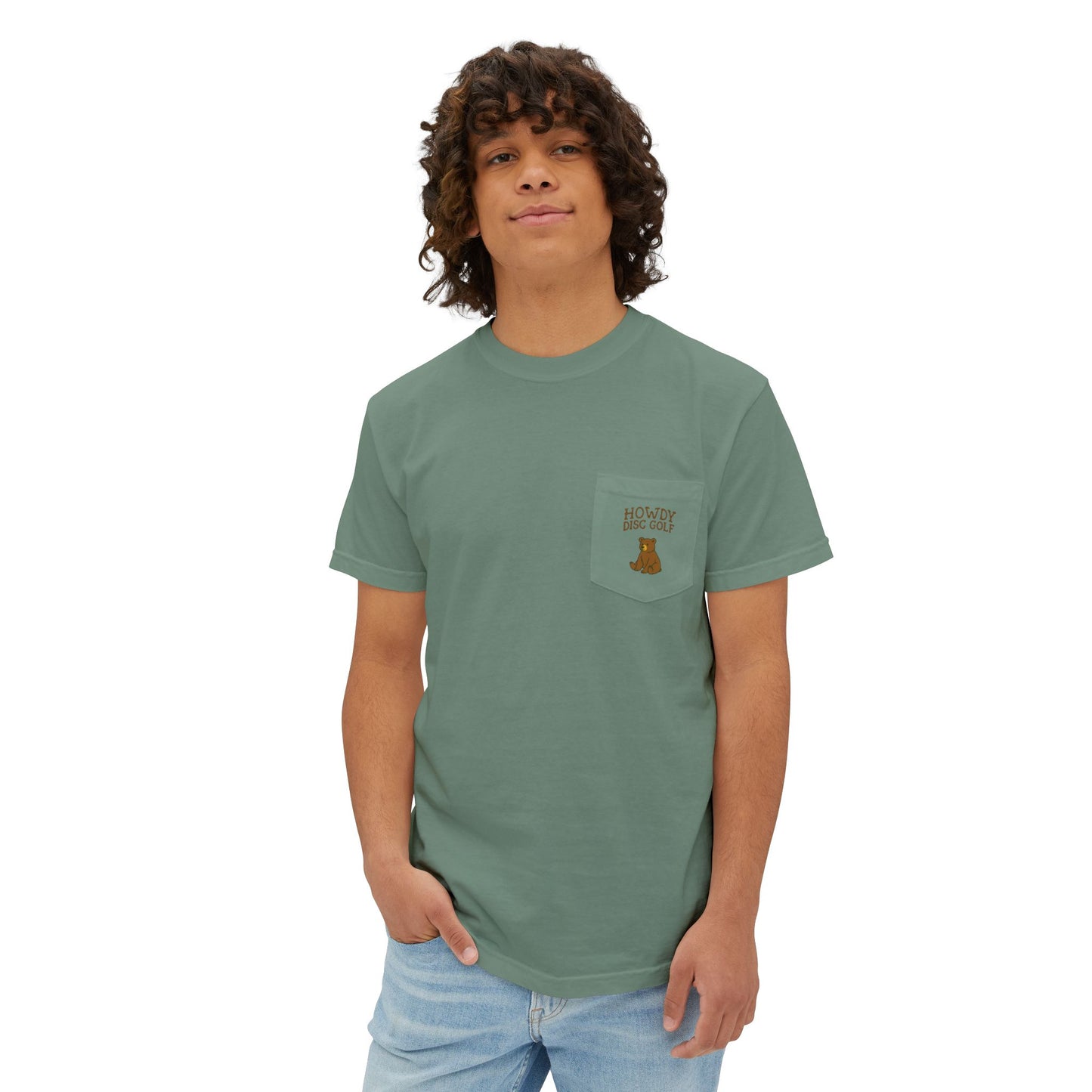 Pocket T-Shirt Playful Bear Hanging Basket Design