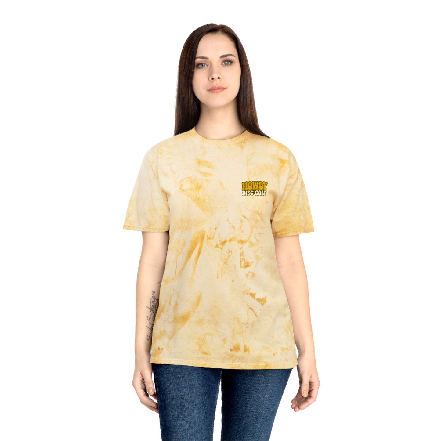 T-Shirt Howdy Disc Golf Tee 'Where Discs Are Thrown, No Evil Can Exist' Tie-Dye Design