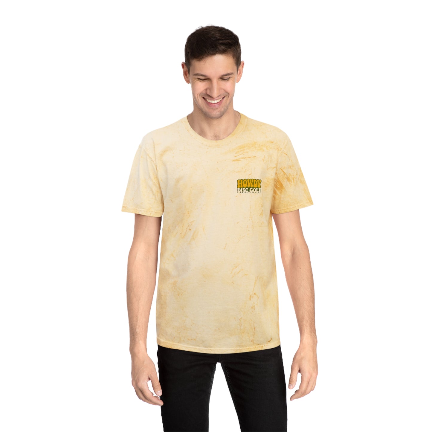 T-Shirt Howdy Disc Golf Tee 'Where Discs Are Thrown, No Evil Can Exist' Tie-Dye Design