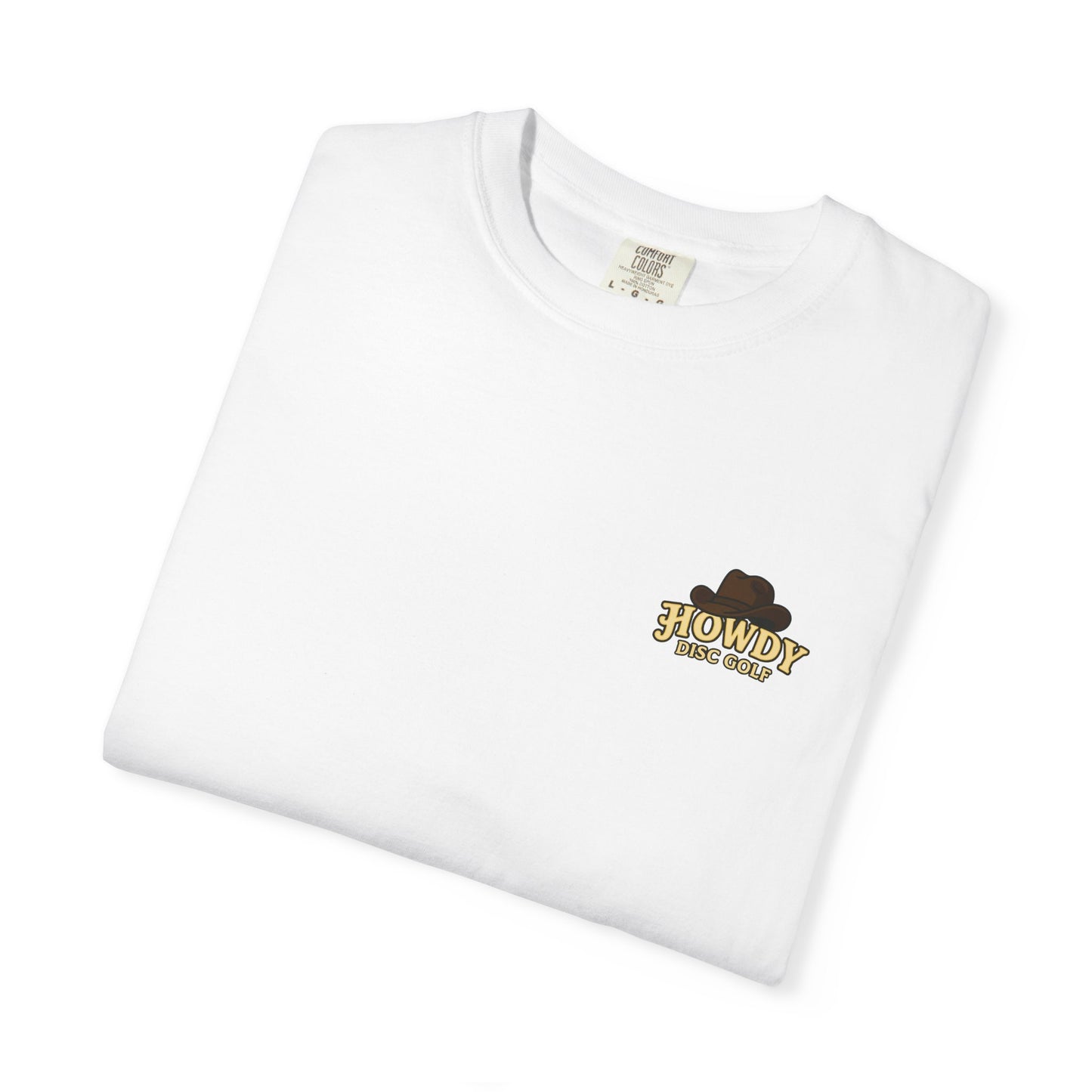 T-Shirt - Playful Bear Hanging from Disc Golf Basket - Howdy Disc Golf - Unisex Garment-Dyed