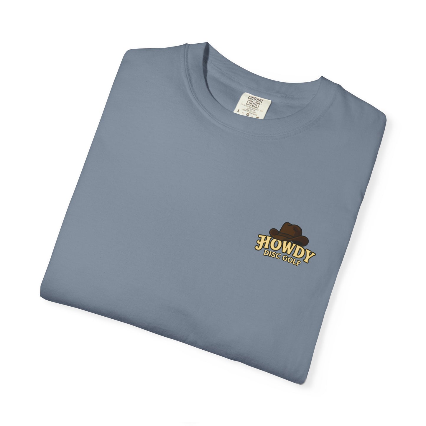 T-Shirt - Playful Bear Hanging from Disc Golf Basket - Howdy Disc Golf - Unisex Garment-Dyed