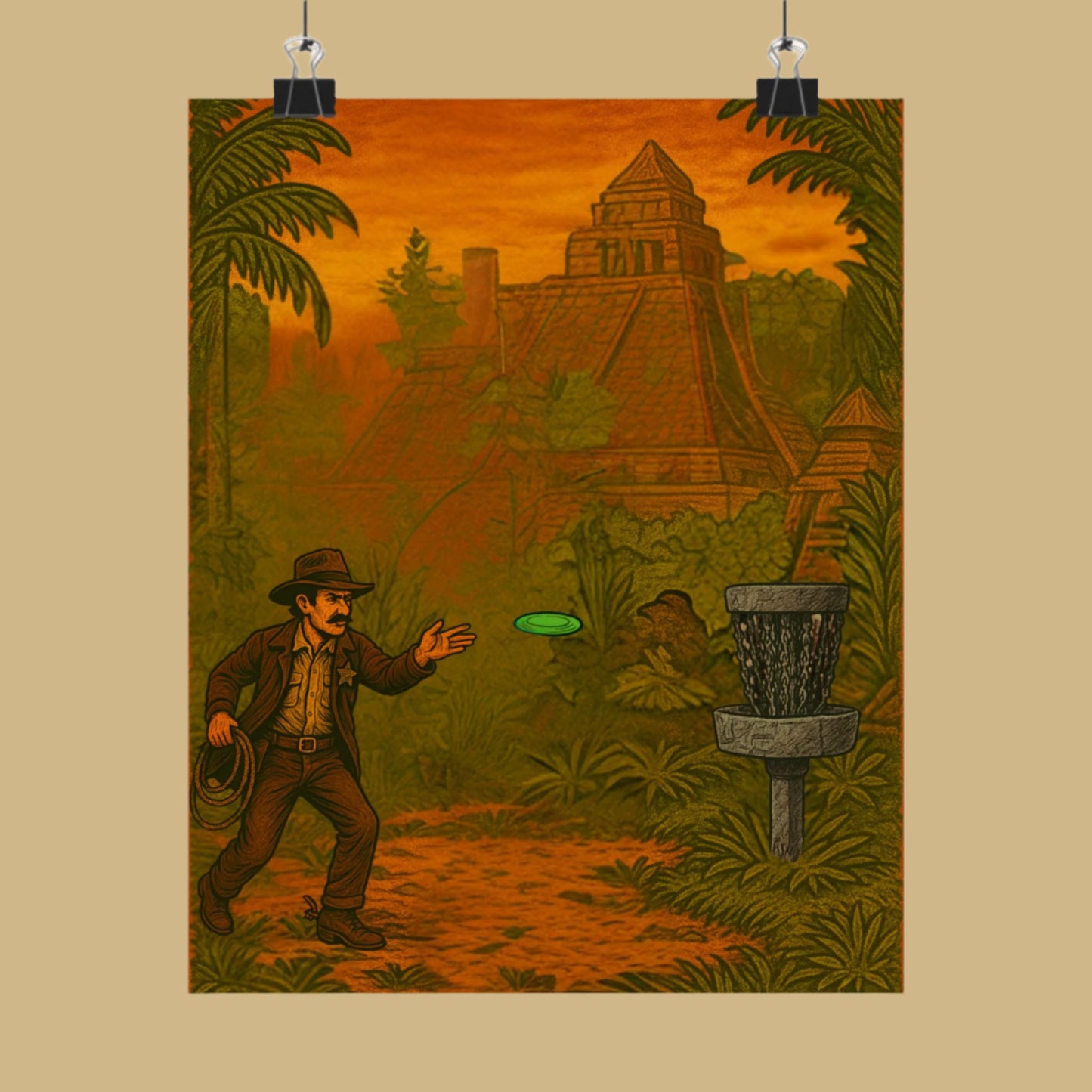 Temple Of The Huck - 8x10 Aztec Disc Golf Poster
