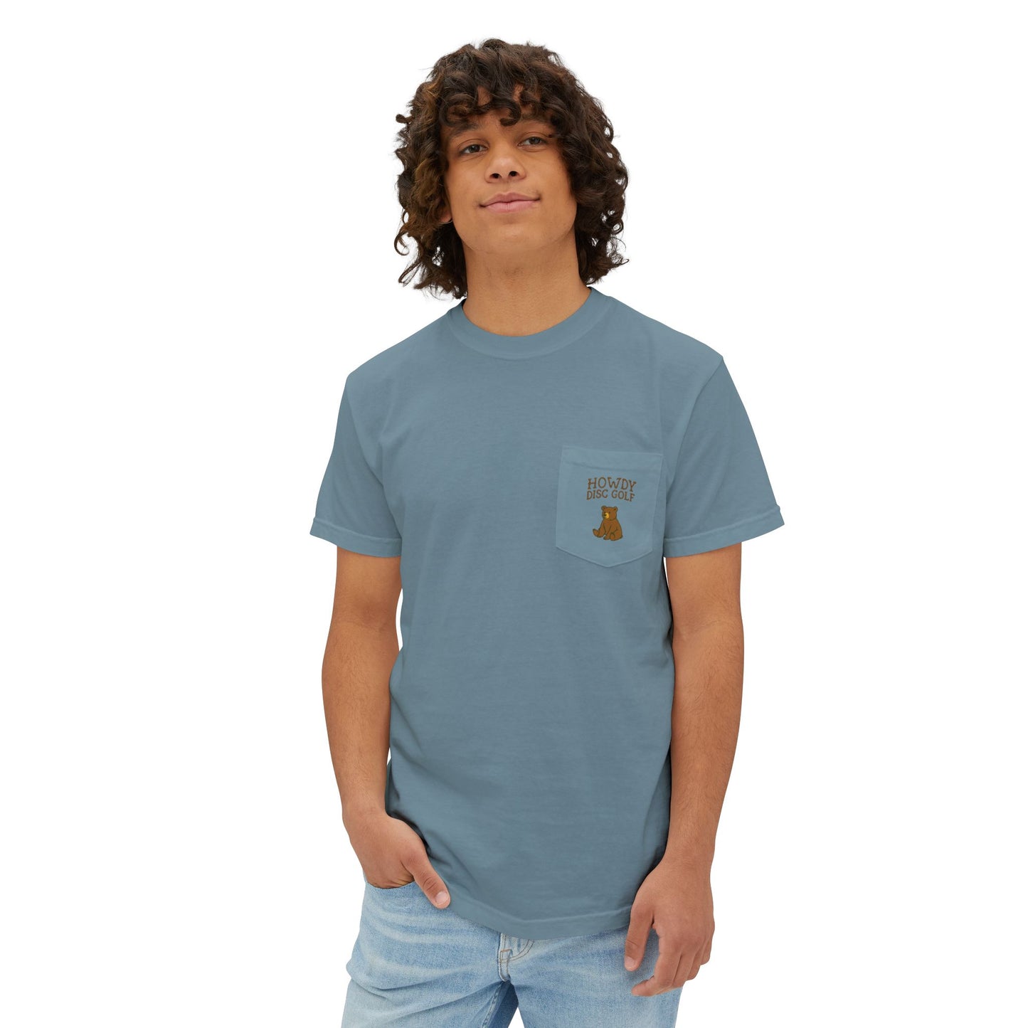 Pocket T-Shirt Playful Bear Hanging Basket Design