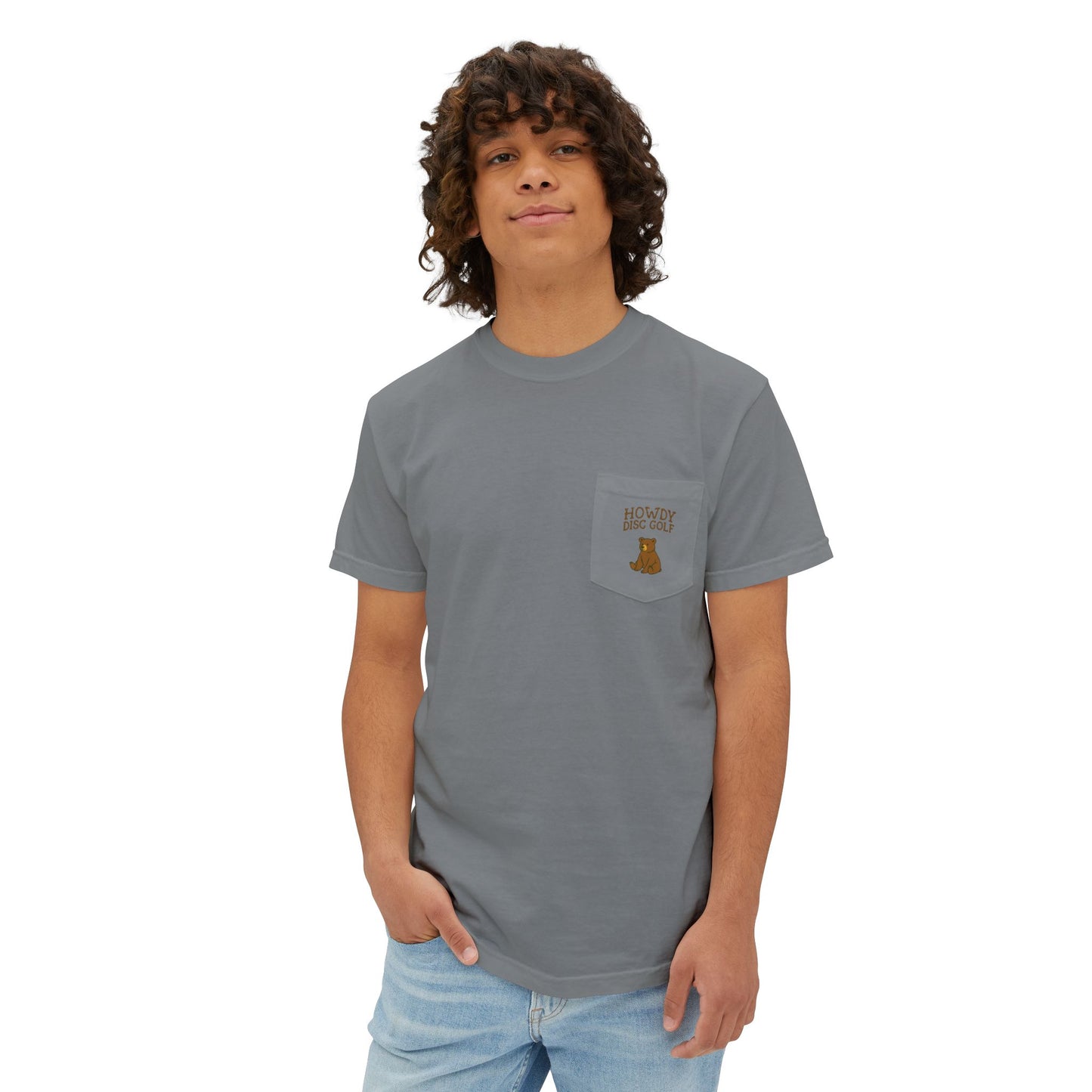 Pocket T-Shirt Playful Bear Hanging Basket Design