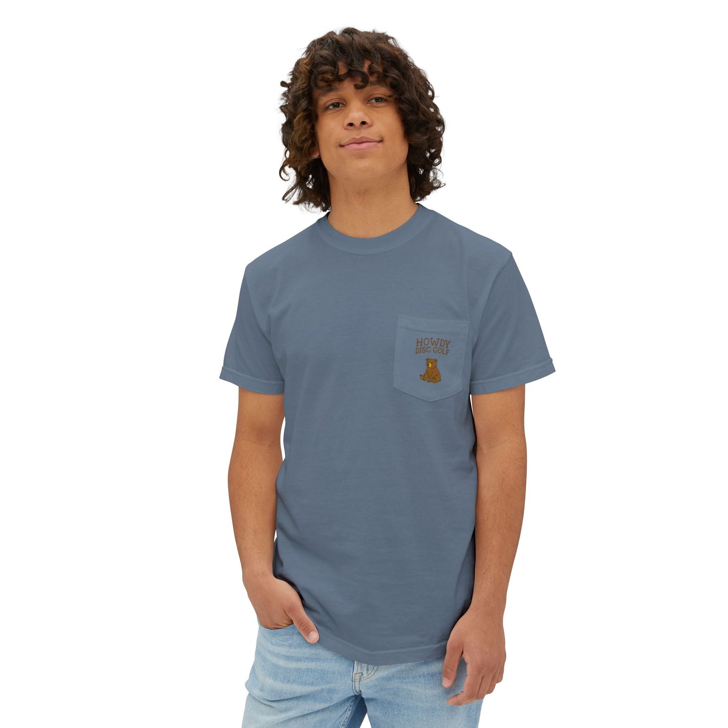 Pocket T-Shirt Playful Bear Hanging Basket Design