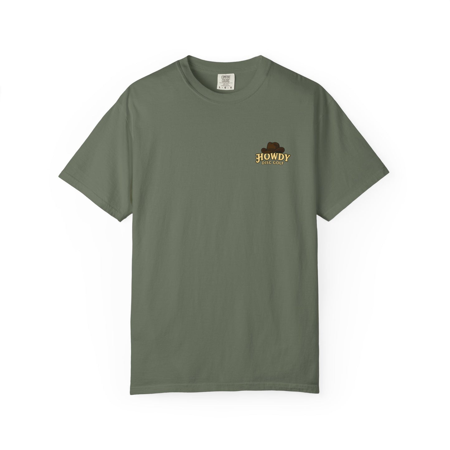 T-Shirt - Playful Bear Hanging from Disc Golf Basket - Howdy Disc Golf - Unisex Garment-Dyed