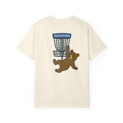 T-Shirt - Playful Bear Hanging from Disc Golf Basket - Howdy Disc Golf - Unisex Garment-Dyed