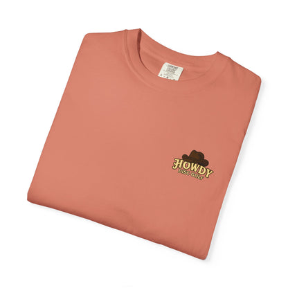 T-Shirt - Playful Bear Hanging from Disc Golf Basket - Howdy Disc Golf - Unisex Garment-Dyed