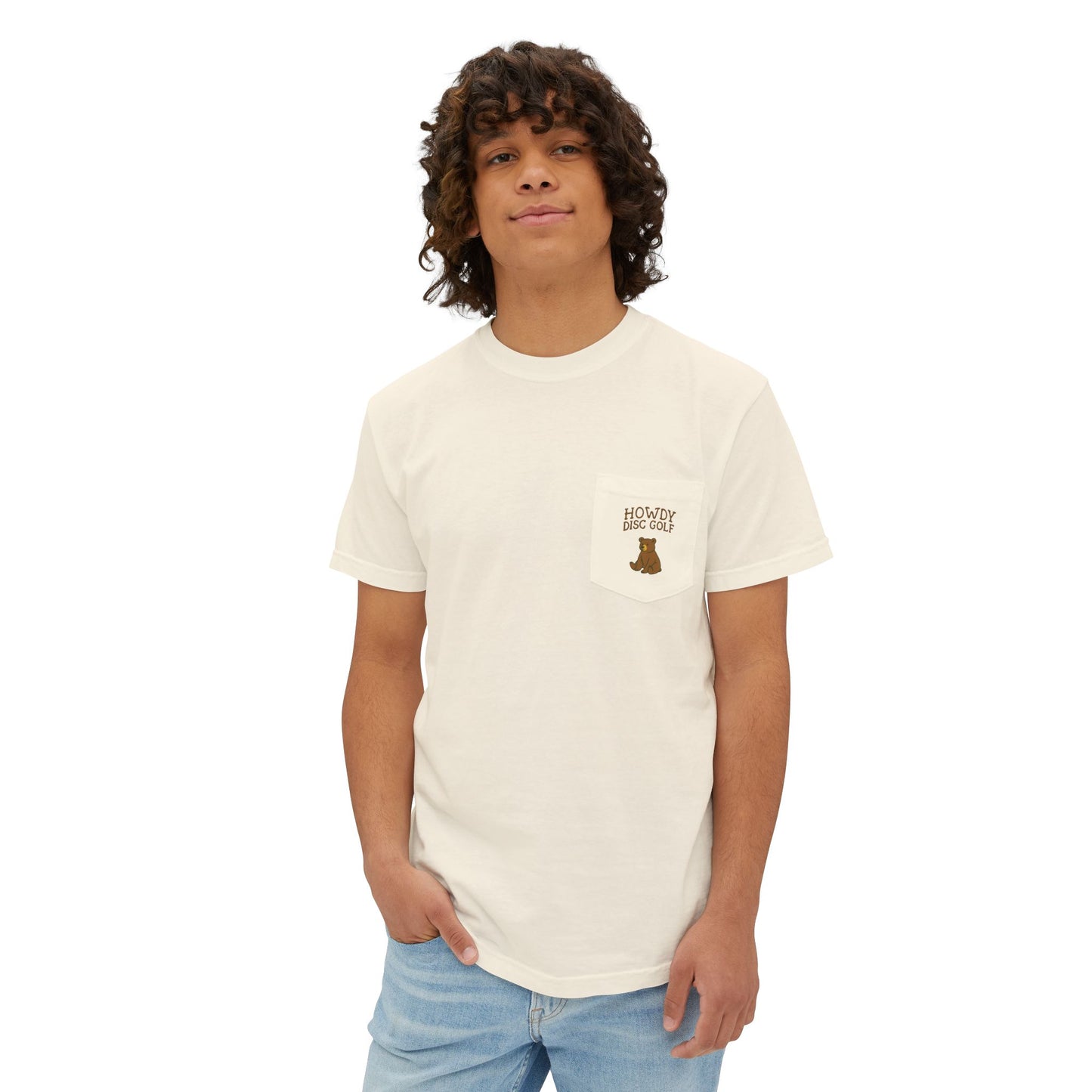 Pocket T-Shirt Playful Bear Hanging Basket Design