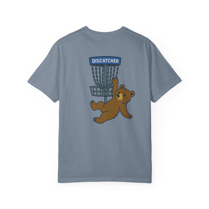 T-Shirt - Playful Bear Hanging from Disc Golf Basket - Howdy Disc Golf - Unisex Garment-Dyed