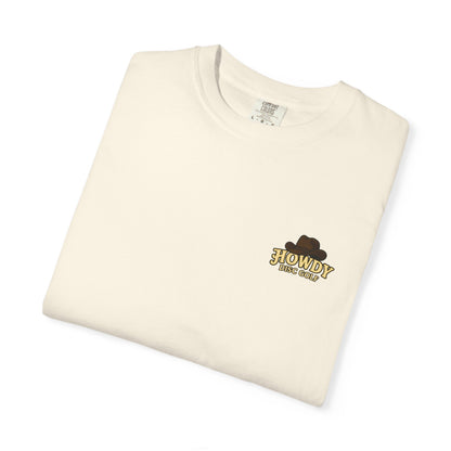 T-Shirt - Playful Bear Hanging from Disc Golf Basket - Howdy Disc Golf - Unisex Garment-Dyed