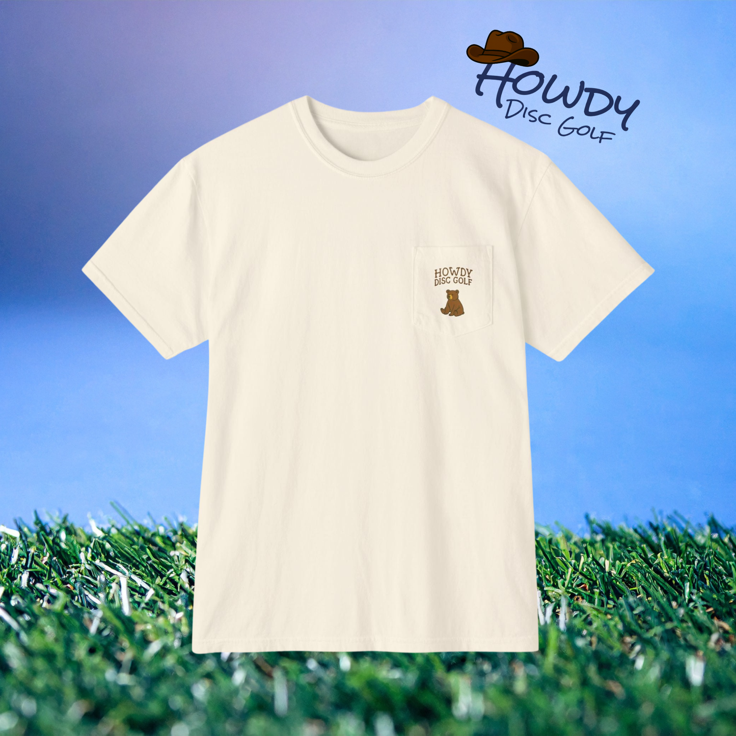 Pocket T-Shirt Playful Bear Hanging Basket Design