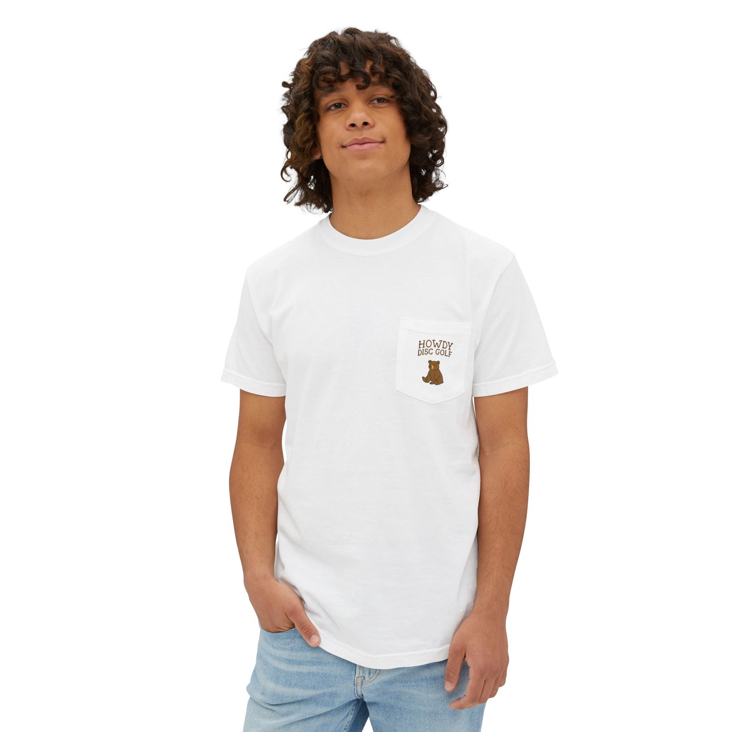 Pocket T-Shirt Playful Bear Hanging Basket Design