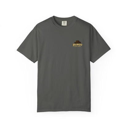 T-Shirt - Playful Bear Hanging from Disc Golf Basket - Howdy Disc Golf - Unisex Garment-Dyed