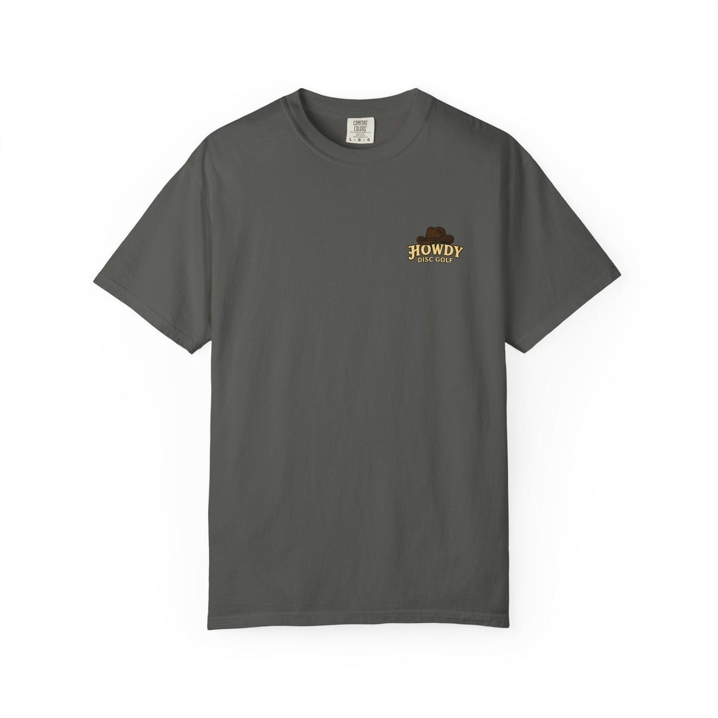 T-Shirt - Playful Bear Hanging from Disc Golf Basket - Howdy Disc Golf - Unisex Garment-Dyed