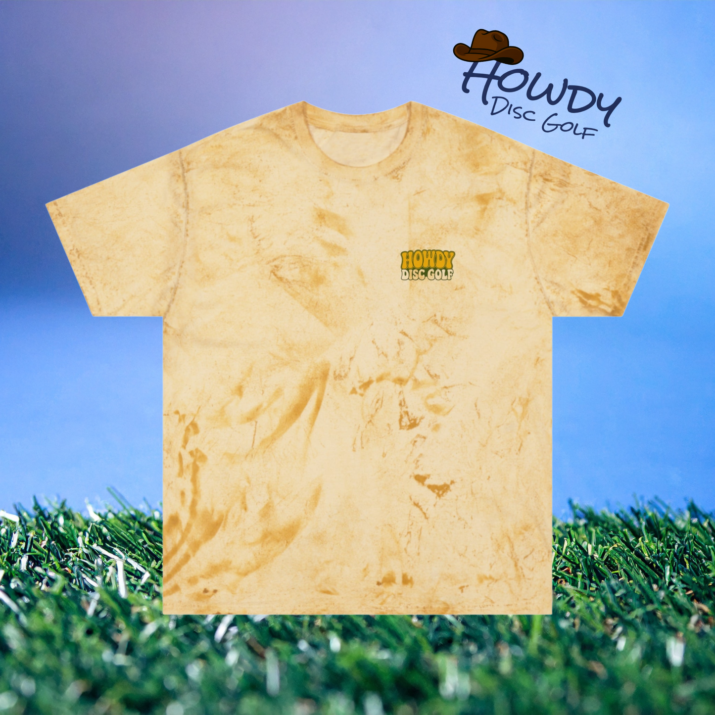 T-Shirt Howdy Disc Golf Tee 'Where Discs Are Thrown, No Evil Can Exist' Tie-Dye Design