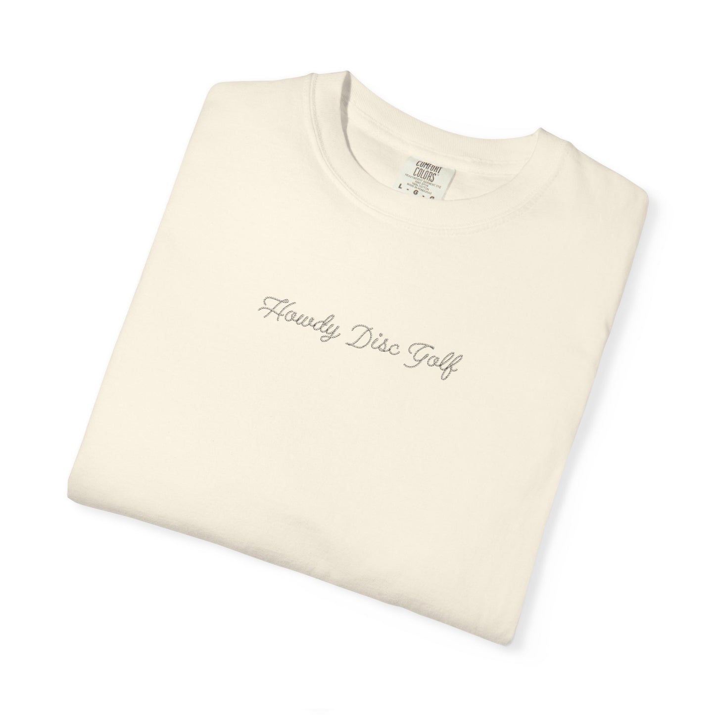 T-Shirt - Playful Bear Hanging from Disc Golf Basket - Howdy Disc Golf - Unisex Garment-Dyed