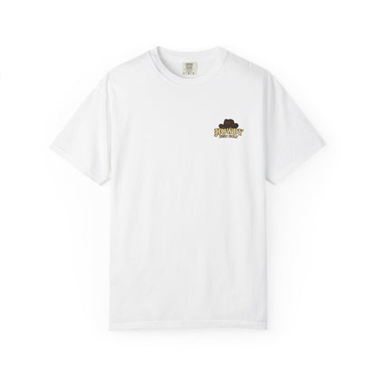 T-Shirt - Playful Bear Hanging from Disc Golf Basket - Howdy Disc Golf - Unisex Garment-Dyed