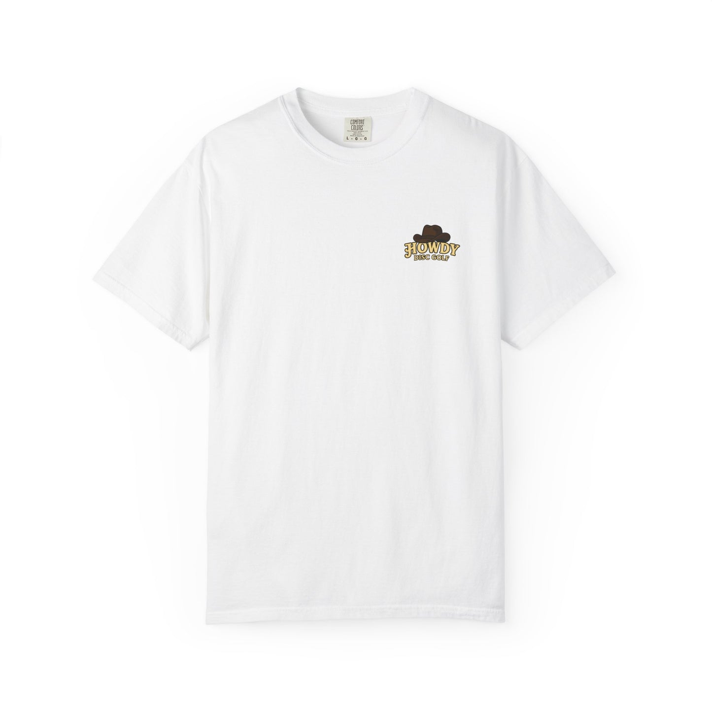 T-Shirt - Playful Bear Hanging from Disc Golf Basket - Howdy Disc Golf - Unisex Garment-Dyed