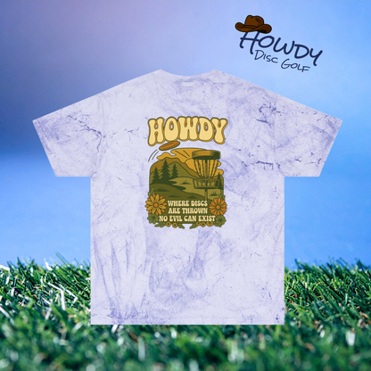 T-Shirt Howdy Disc Golf Tee 'Where Discs Are Thrown, No Evil Can Exist' Tie-Dye Design