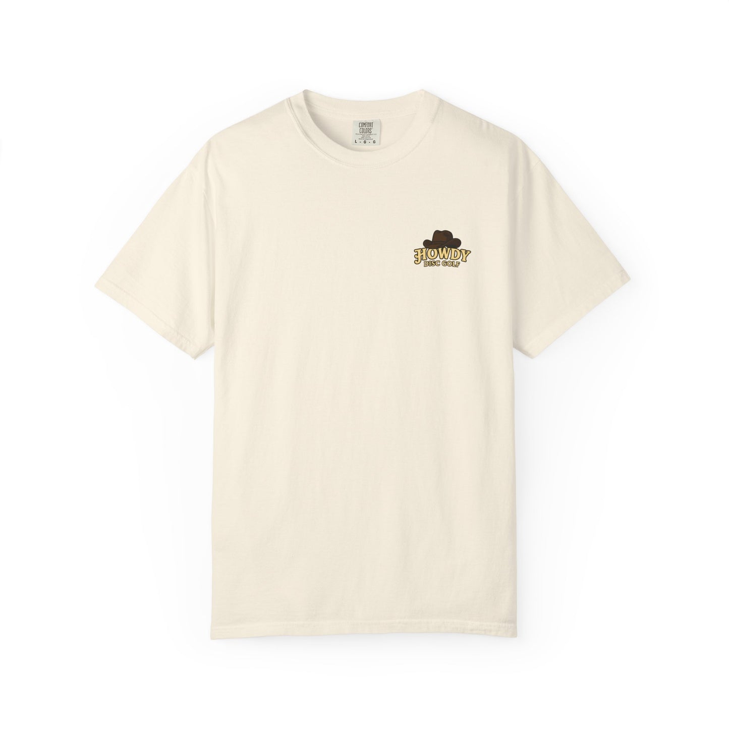 T-Shirt - Playful Bear Hanging from Disc Golf Basket - Howdy Disc Golf - Unisex Garment-Dyed