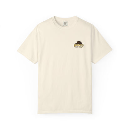 T-Shirt - Playful Bear Hanging from Disc Golf Basket - Howdy Disc Golf - Unisex Garment-Dyed