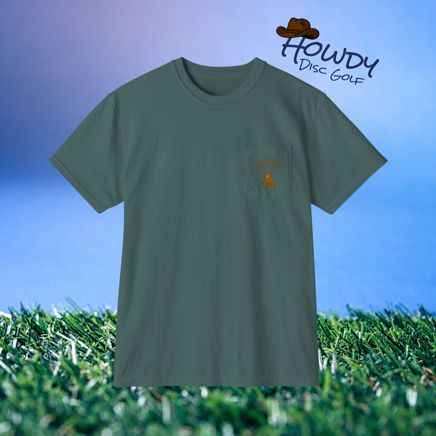 Pocket T-Shirt Playful Bear Hanging Basket Design