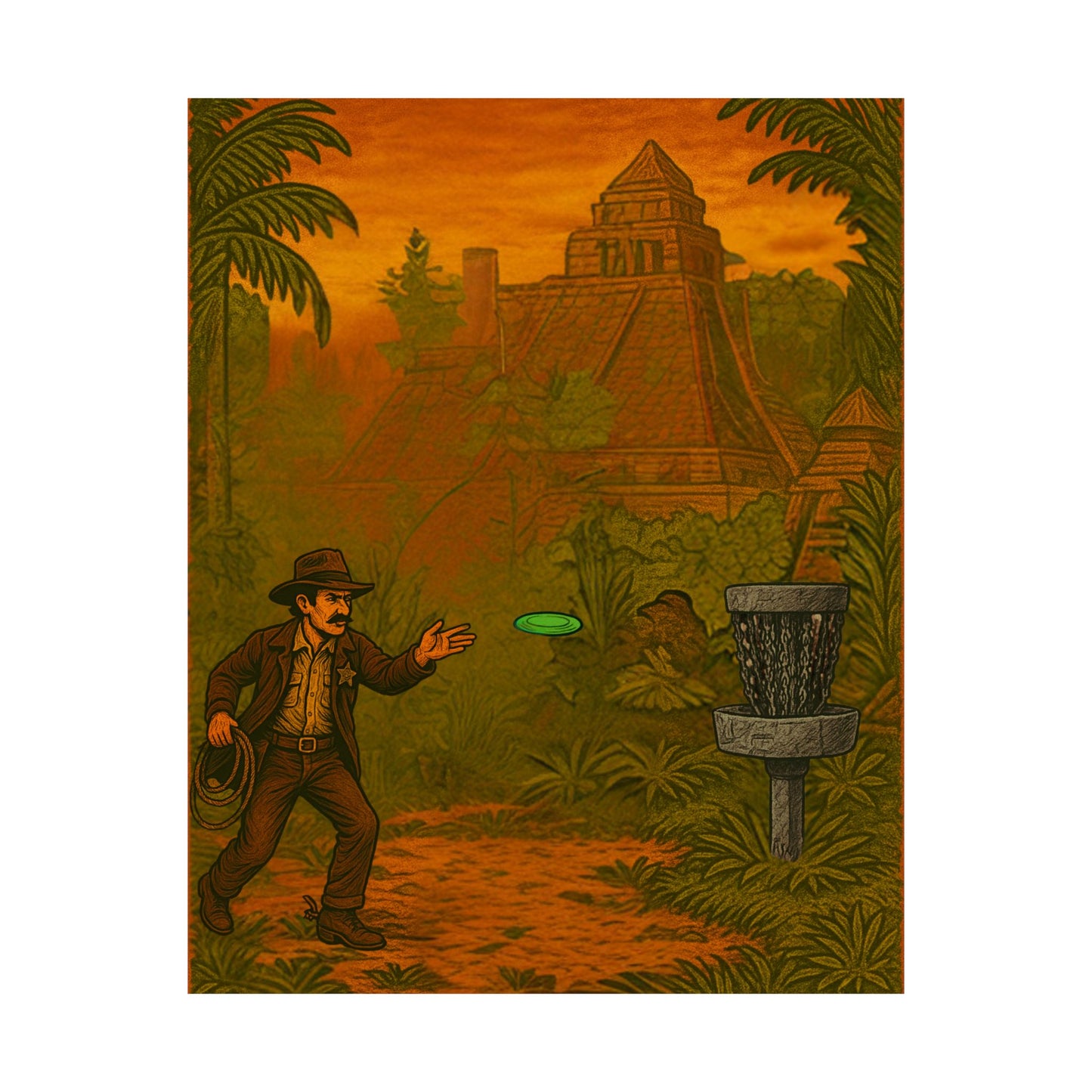 Temple Of The Huck - 8x10 Aztec Disc Golf Poster